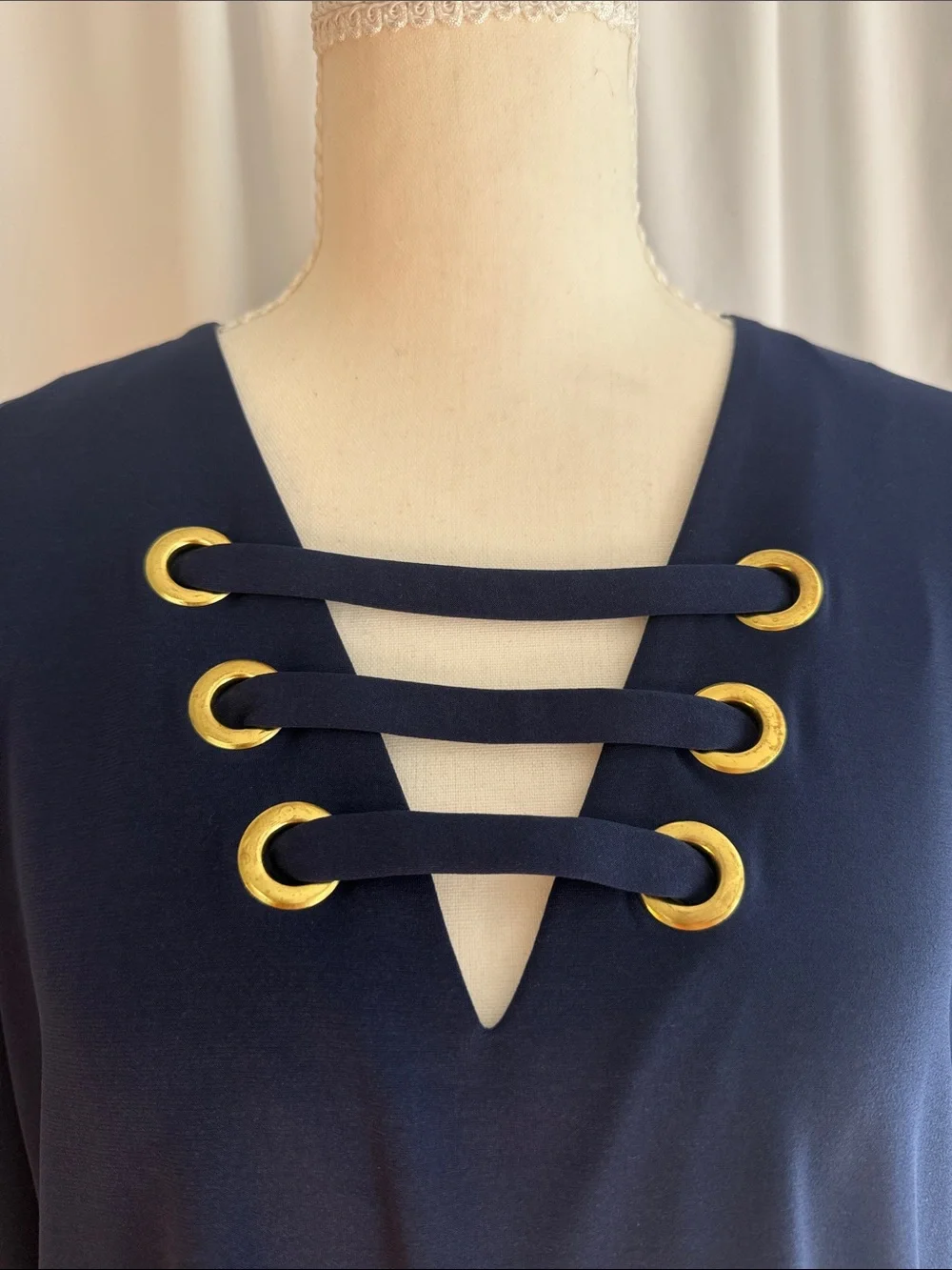 Michael Kors Navy Long-Sleeve Top with Gold Eyelet Detail